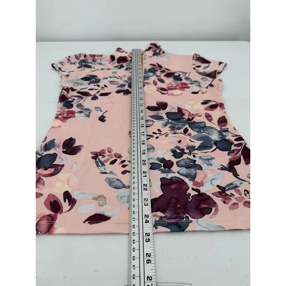 NWT Kastel Sport Cap Sleeve Rose Gold Zip Pearl Blush Watercolor Blouse Size XS - Picture 9 of 13